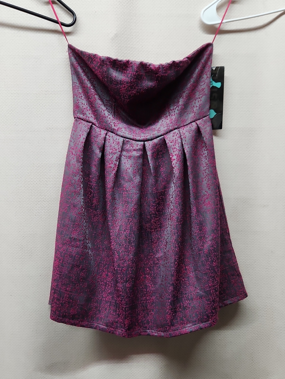 Eight Sixty Strapless Pleated Party Dress in Plum and Magenta